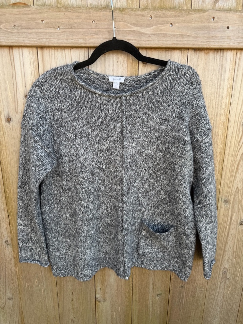 Pure Jill Marled Gray Crewneck Sweater with Front Pocket - Casual Comfort